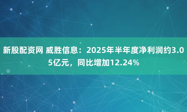 新股配资网 威胜信息：2025年半年度净利润约3.05亿元，同比增加12.24%